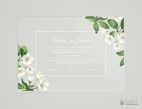invitaciones de boda transparentes con flores blancas en acuarela Giset Wedding