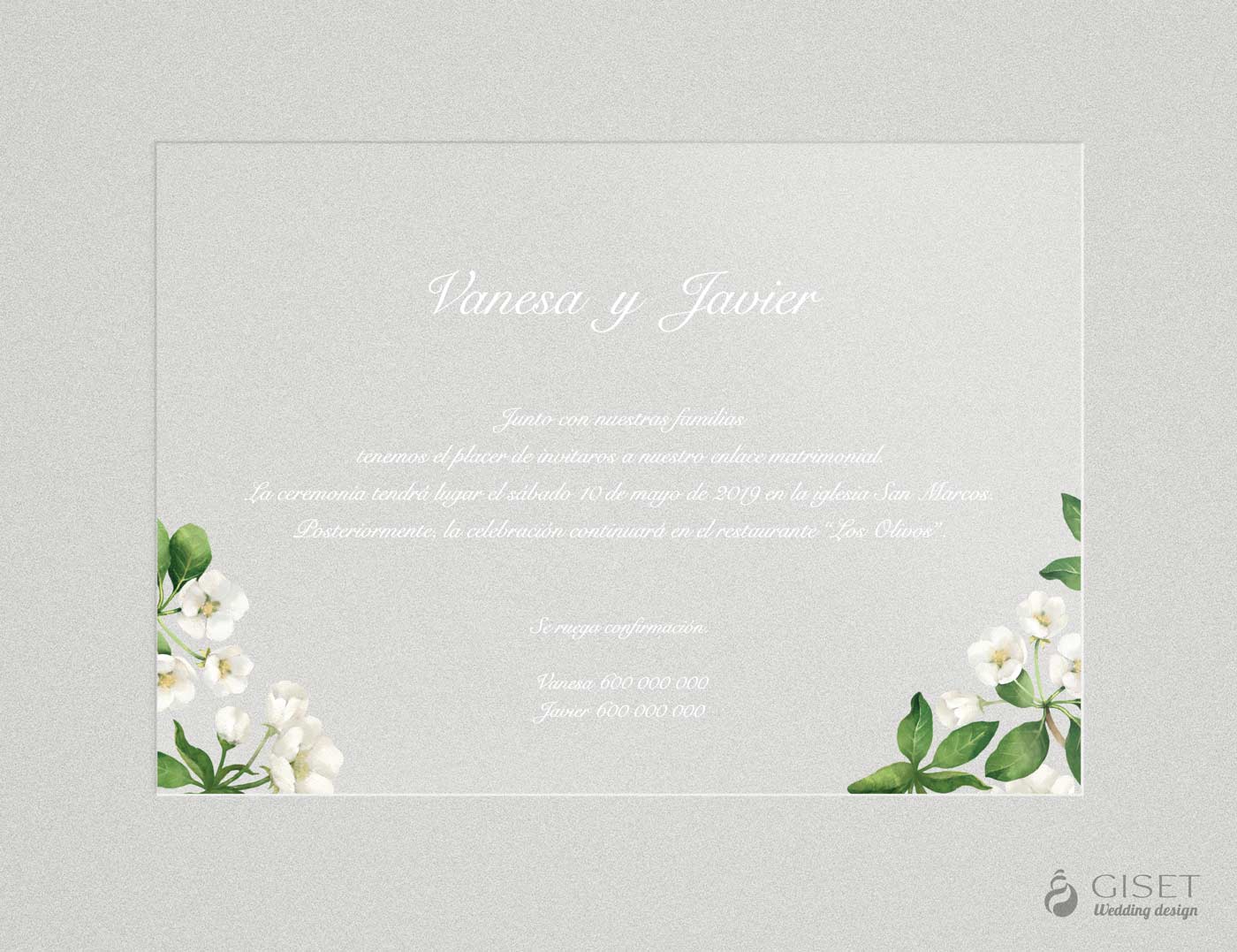 Invitaciones de boda transparentes con flores blancas en acuarela - Giset  Wedding