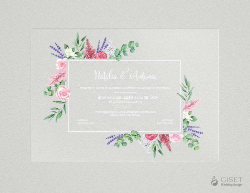 invitaciones de boda transparentes con flores en acuarela Giset Wedding