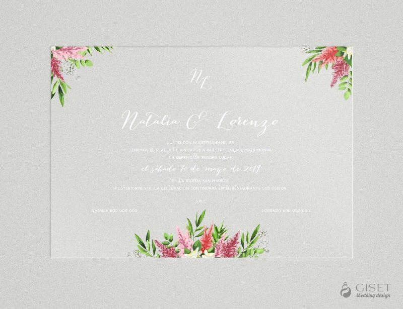 invitaciones de boda transparentes con flores en acuarela Giset Wedding 78
