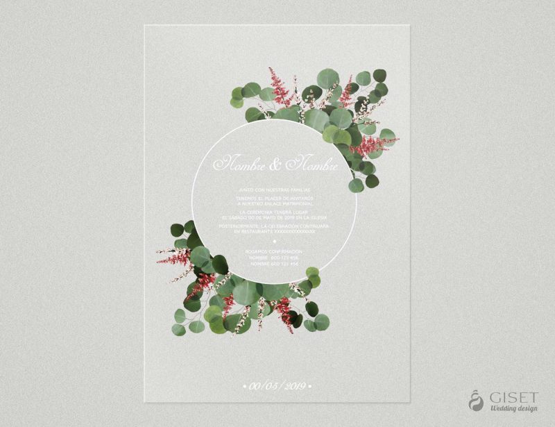 invitaciones de boda transparentes con hojas de eucalipto Giset Wedding