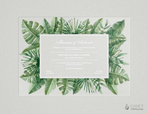 invitaciones de boda transparentes con hojas tropicales Giset Wedding