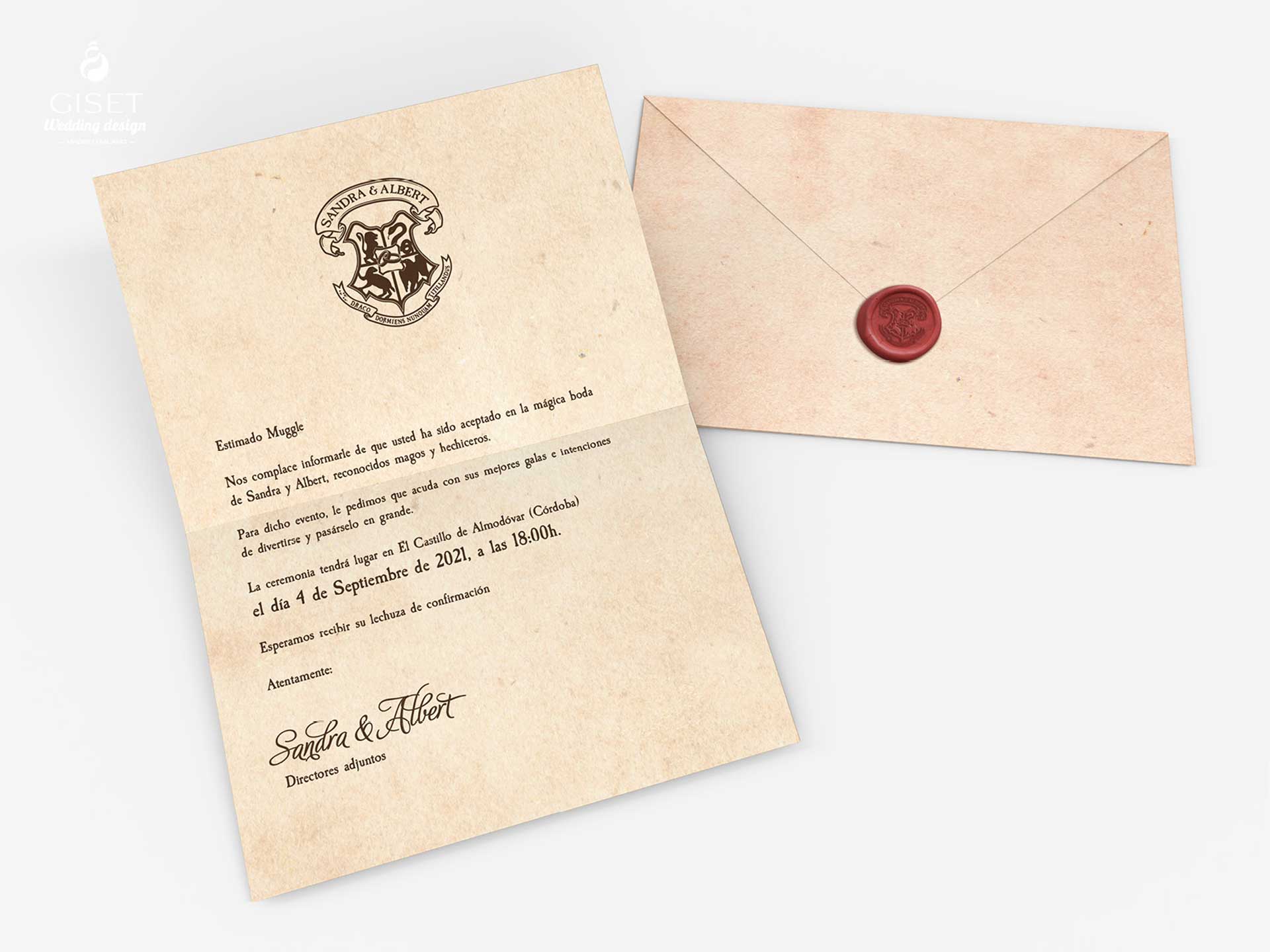 Invitaciones de boda Harry Potter estilo carta de Hogwarts, Giset Wedding