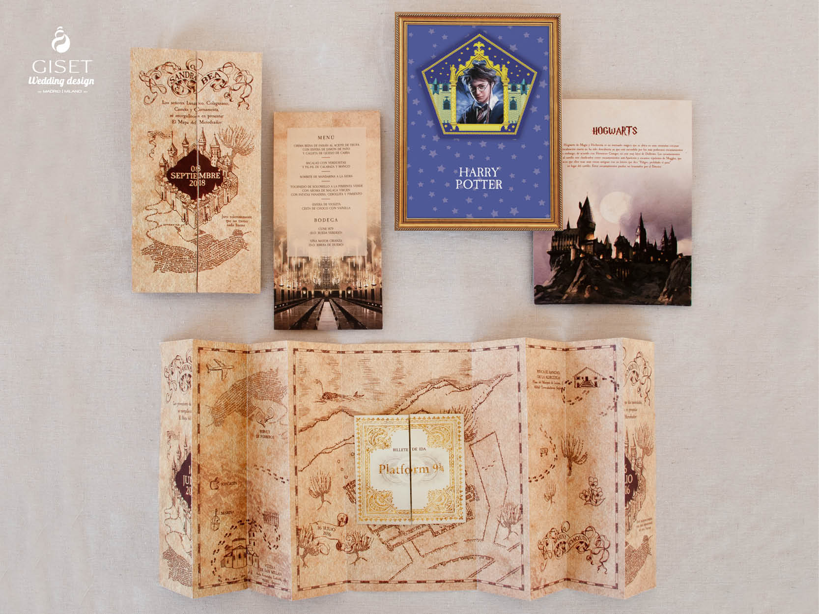 Papelería e invitaciones estilo Harry Potter invitaciones mapa de merodeador con billete de hogwards express giset wedding